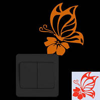Люминесцентная оранжевая наклейка "Бабочка" - 10*10см, (наклейка набирает свет и светится в темноте)