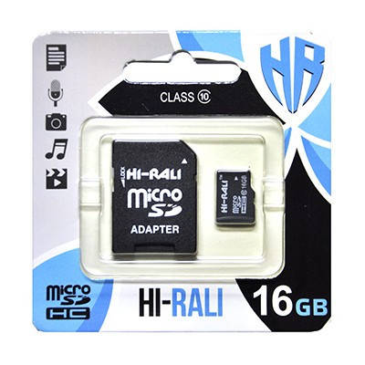Карта пам' яті MicroSDHC 16GB UHS-IClass 10 Hi-Rali + Adapter SD (HI-16GBSD10U1-01), фото 1