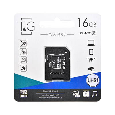 Картка пам'яті MicroSDHC 16 GB UHS-I Class 10 T&G + Adapter SD (TG-16GBSD10U1-01), фото 1