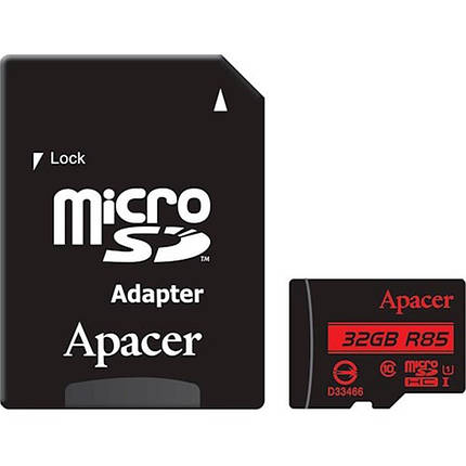 Картка пам'яті MicroSDHC 32GB UHS-I Class 10 Apacer + SD Adapter (AP32GMCSH10U5-R), фото 1