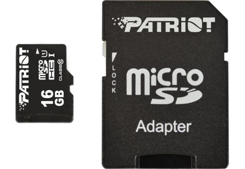 Картка пам'яті MicroSDHC 16GB UHS-I Class 10 Patriot LX + SD Adapter (PSF16GMCSDHC10)