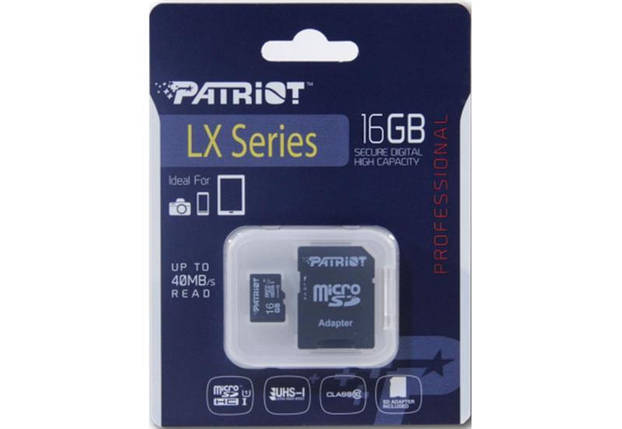 Картка пам'яті MicroSDHC 16GB UHS-I Class 10 Patriot LX + SD Adapter (PSF16GMCSDHC10), фото 3