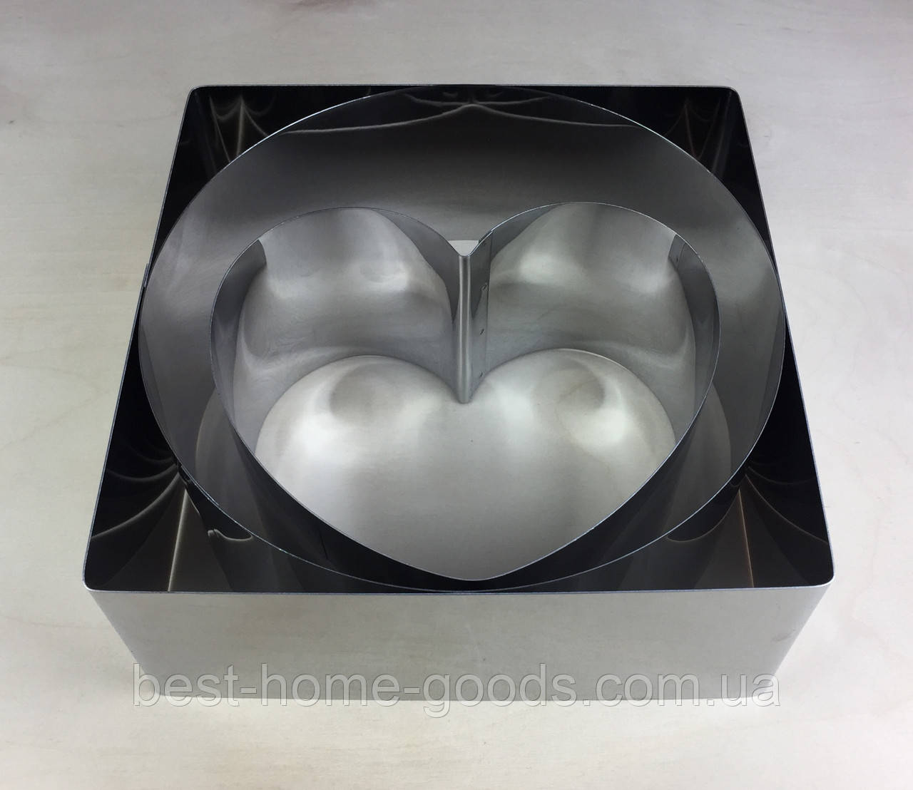 Набір фігурних форм для десерту, салатів та тортів | 3 шт | Квадрат 20 см, Коло 19 см, Сердечко 14.5 см, Висота 8.5 см, фото 1