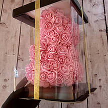 Мишко з рожевих 3D троянд 25 см в подарунковій упаковці ведмідь Тедді Рожевий (Живі фото!), фото 3