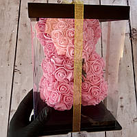 Мишка из розовых 3D роз 25 см в подарочной упаковке медведь Тедди Розовый (Живые фото!)