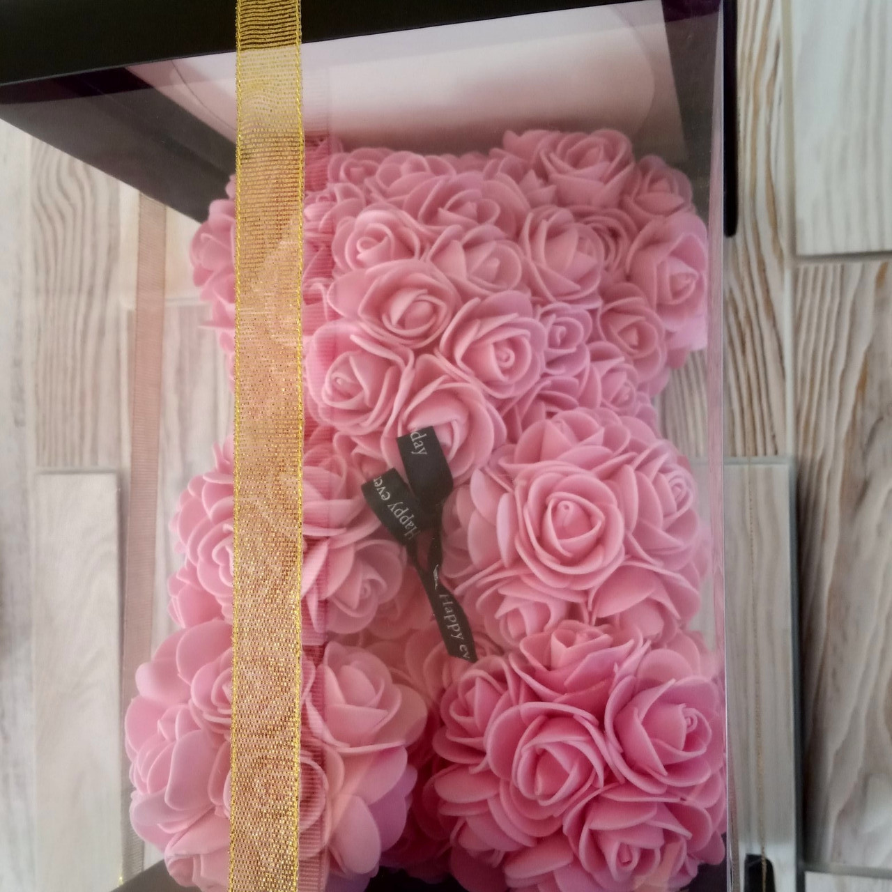 Мишка из роз 25 см в подарочной упаковке розовый подарок девушке на 8 марта (живые фото!) - фото 3 - id-p1213916728