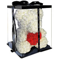 Мишка из 3D роз Teddy Rose hand made белый 40 см На подарок девушке день влюбленных 14 февраля Св.Валентина