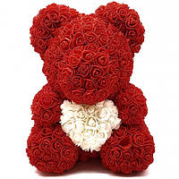 Мишка из 3D роз Teddy Rose hand made Красный 40 см На подарок девушке день влюбленных 14 февраля Св.Валентина