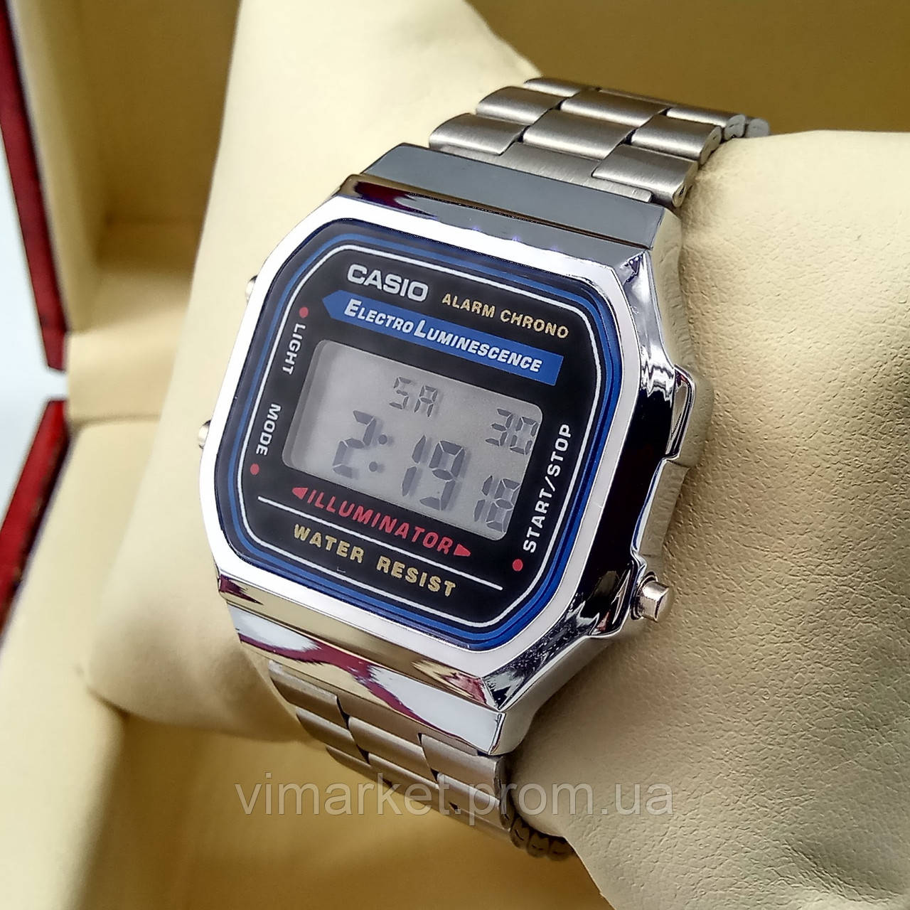 Кварцові (електронні) наручний годинник Casio A168 Old School срібного кольору AAA копія AAA copy High Copy