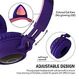 Дитячі бездротові блютуз-навушники світні з котячими вушками CAT EAR фіолетові (CE-19727), фото 4