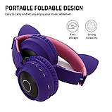 Дитячі бездротові блютуз-навушники світні з котячими вушками CAT EAR фіолетові (CE-19727), фото 7