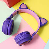 Дитячі бездротові блютуз-навушники світні з котячими вушками CAT EAR фіолетові (CE-19727), фото 9
