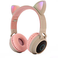 Дитячі бездротові блютуз-навушники світні з котячими вушками CAT EAR бежеві (CE-19717)