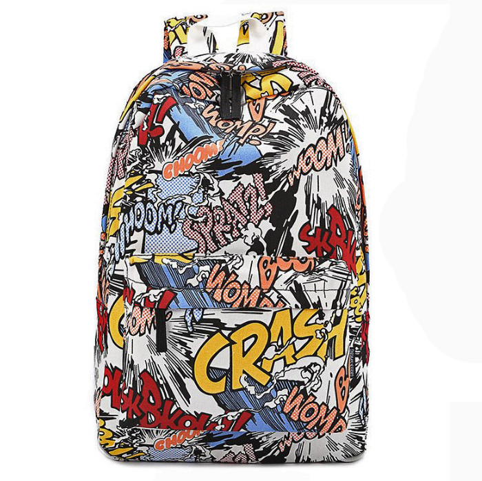 Стильні тканинні рюкзаки з принтом комікси для школи