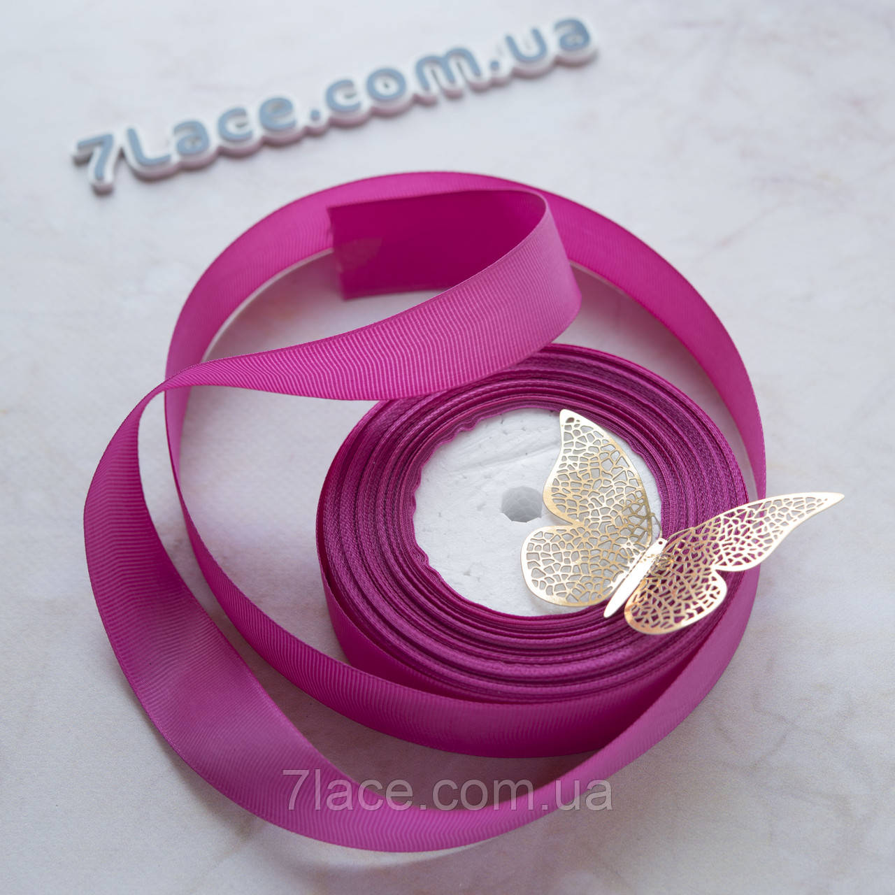 Репсова стрічка 2,5 см/колір малиновий/ширина 2,5 см/бобіна 23 м, фото 1