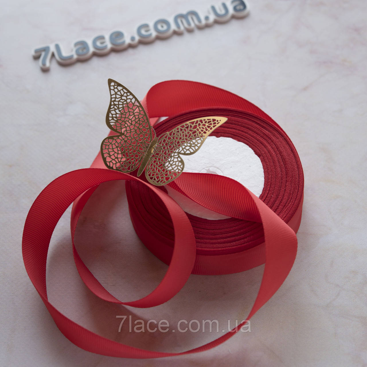 Репсова стрічка 2,5 см/колір червоний/ширина 2,5 см/бобіна 23 м, фото 1