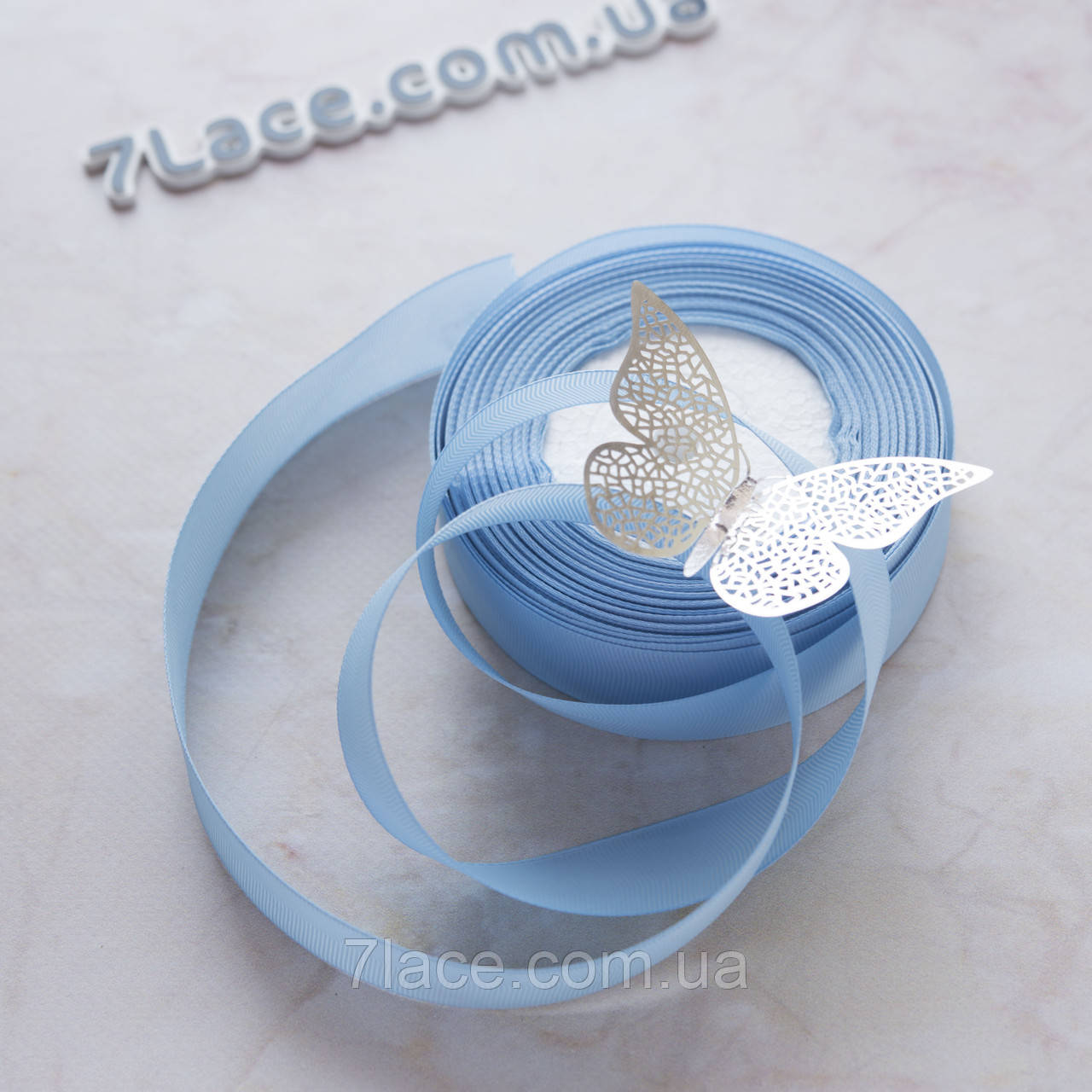 Репсова стрічка 2,5 см/колір світло-блакитний/ширина 2,5 см/бобіна 23 м, фото 1