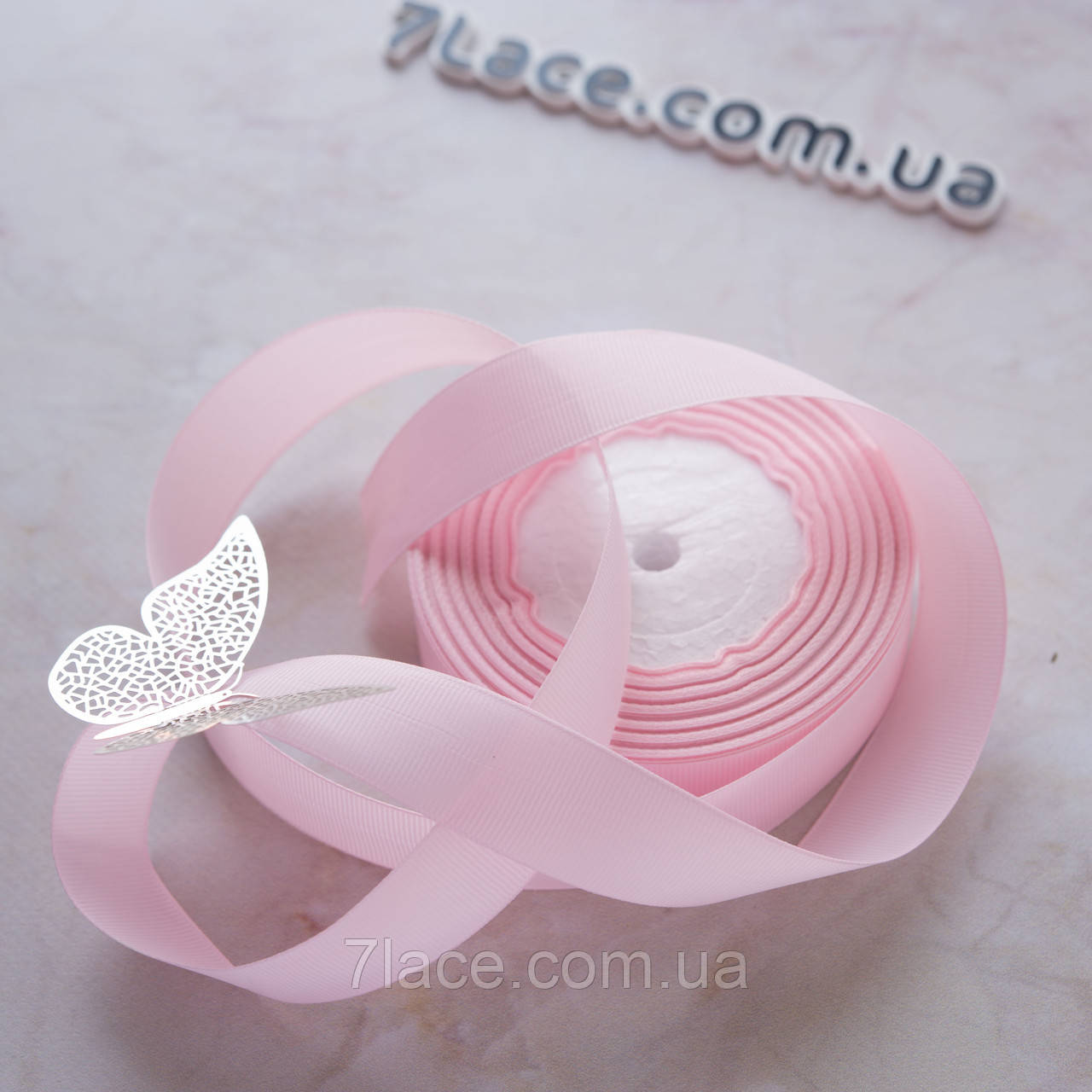 Репсова стрічка 2,5 см/колір світло-рожевий/ширина 2,5 см/бобіна 23 м