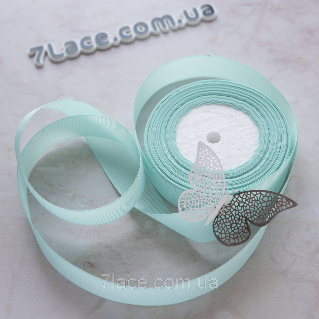 Репсова стрічка 2,5 см/колір тифані/ширина 2,5 см/бобіна 23 м