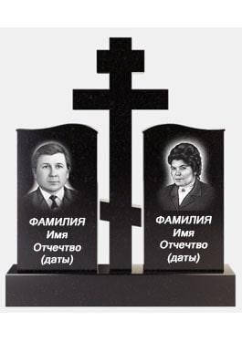 Пам'ятник подвійний із граніту на могилу із хрестом вертикальний, фото 1