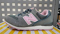 Женские кроссовки New Balance комбинированные замша/сетка серые