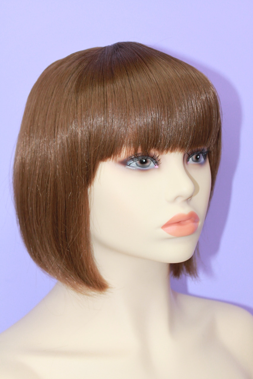 Перука штучний термоволокно стрижка каре з прямою чубчиком темно пшеничний, фото 1