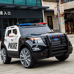 Дитячий електромобіль Джип Ford Police, колеса EVA, шкіряне сидіння, M 3259 EBLR-1-2 чорно-білий