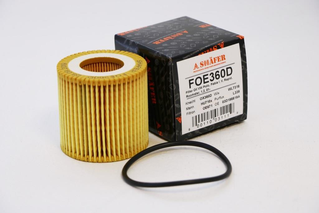 Фільтр масляний SHAFER FOE360D VW Polo, Fabia I, II, Rapid, Roomster, 1,2, 01-