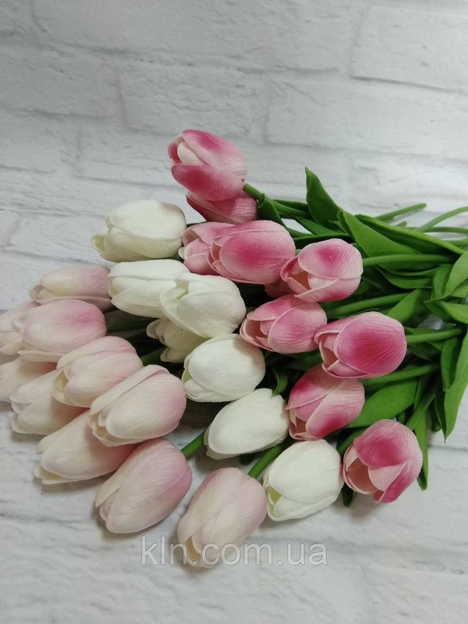 Квіти силіконові штучні тюльпани 31 шт. декор букет різних кольорів Мікс (яскраво троянд, троянд, бел), фото 1