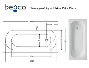 Акрилова ванна Intrica 150х75 Slim Besco PMD Piramida, фото 3