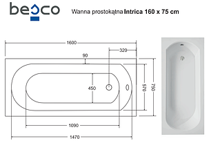 Акрилова ванна Intrica 160х75 Slim Besco PMD Piramida, фото 3