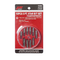 Набір біт 1/4" TORX TS08-TS50 з отвором 10 од. JTC 5362