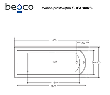 Акрилова ванна Shea 180х80 Slim Besco PMD Piramida, фото 5