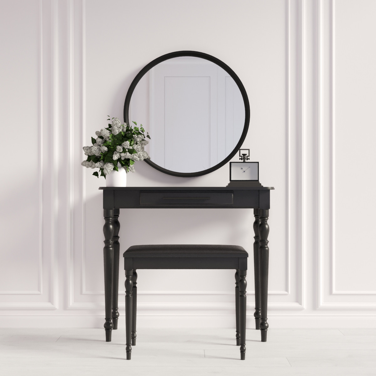 Туалетный столик с зеркалом и банкеткой "Ренессанс Чёрный", фото 1