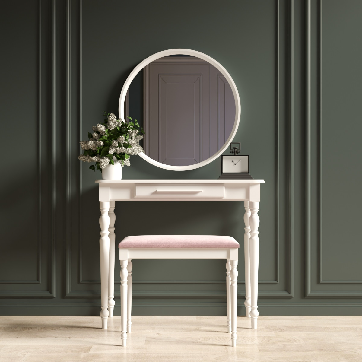 Туалетний столик з дзеркалом та банкеткою "Ренесанс Білий"