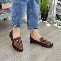 Туфли женские комбинированные на низком ходу, цвет коричневый