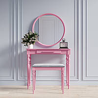 Туалетний столик з дзеркалом та банкеткою "Ренесанс Рожевий Сірий