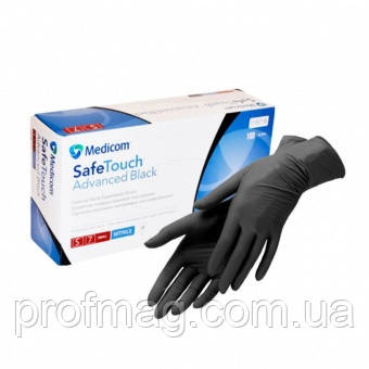 Щільні рукавички Medicom 100шт ,медичні рукавички, чорні нітрилові, щільні 5г Размер XL!