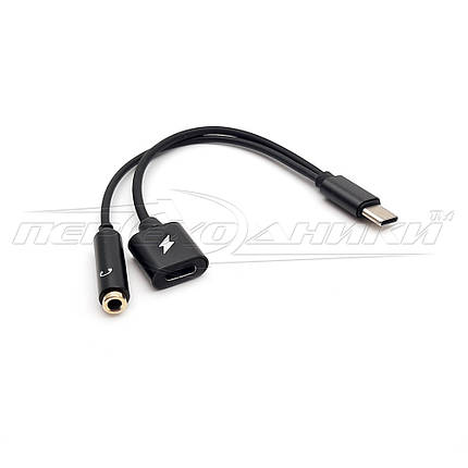 Кабель 2 в 1 (TYPE-C to Jack 3.5 mm to TYPE-C) 0.1 м, фото 1
