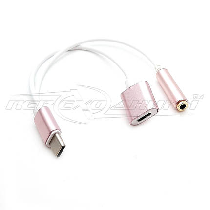 Кабель 2 в 1 (TYPE-C to Jack 3.5 mm to TYPE-C) 0.1 м, фото 3