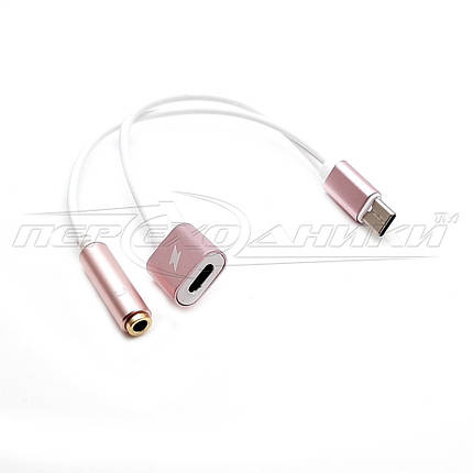 Кабель 2 в 1 (TYPE-C to Jack 3.5 mm to TYPE-C) 0.1 м, фото 1