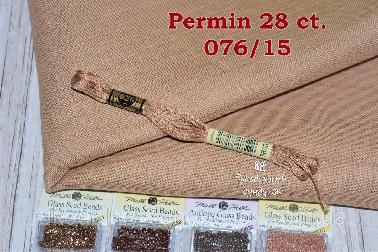 Тканина рівномірного плетіння Permin 28ct 076/15 Amber, 100% льон (Данія)