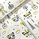 Тканина муслін Двошарова мордочки лисичок, зайчиків жовто-сірі зі стрілами на білому (шир. 1,6 м), фото 2