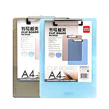Планшет Deli 9256Е мікс А4 пластик, прозорий, з лінійкою, метал/кліпса