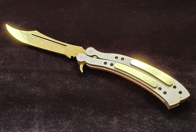Дерев'яний ніж Метелик Balisong, золото, фото 1