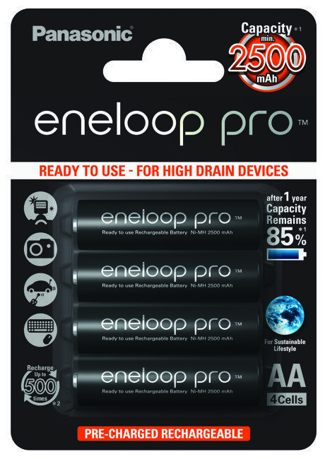 Аккумулятор Panasonic Eneloop Pro BK-3HCDE/4BE, AA/(HR6), 2500mAh, LSD Ni-MH, блистер 4шт - фото 1 - id-p1214432287