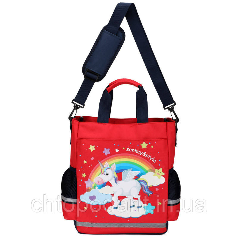 Сумка портфель Senkey&Style, школьный рюкзак через плечо Единорог красный Код 10-6446 - фото 1 - id-p1214434400