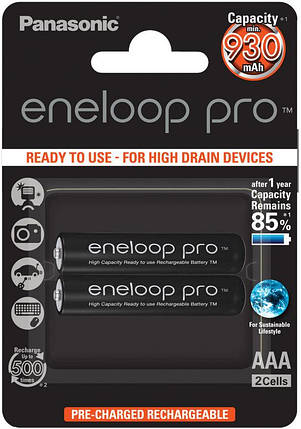 Аккумулятор Panasonic Eneloop Pro BK-4HCDE/2BE, AAA/(HR03), 930mAh, LSD Ni-MH, блистер 2шт, фото 1