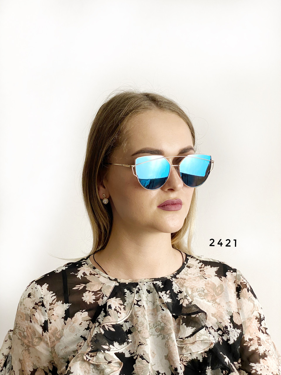 Сонцезахисні окуляри (сині з золотою оправою,дзеркальні)