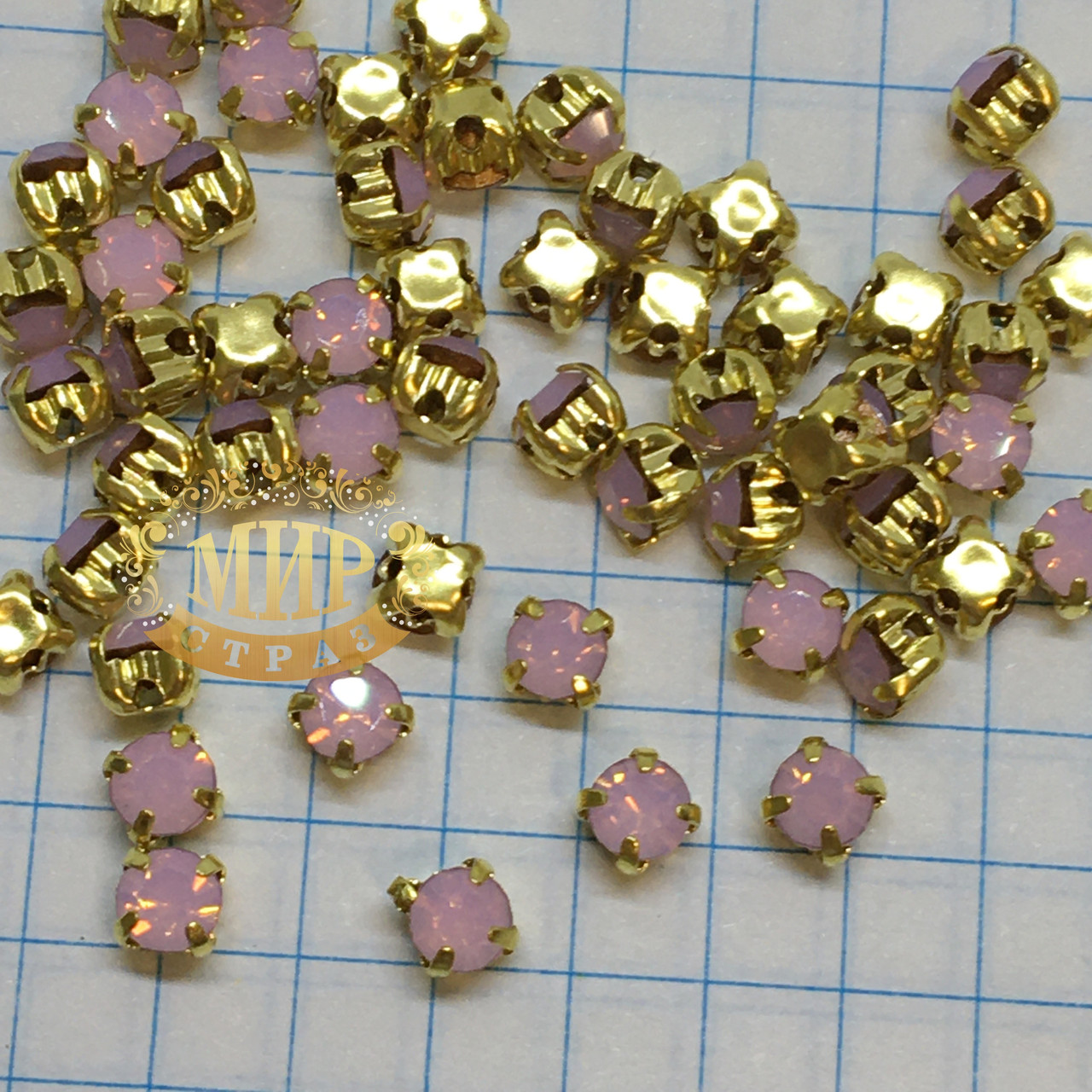 Круглые стразы чатоны в золотых цапах, размер 4мм, цвет Pink Opal, 1шт - фото 2 - id-p1214461712